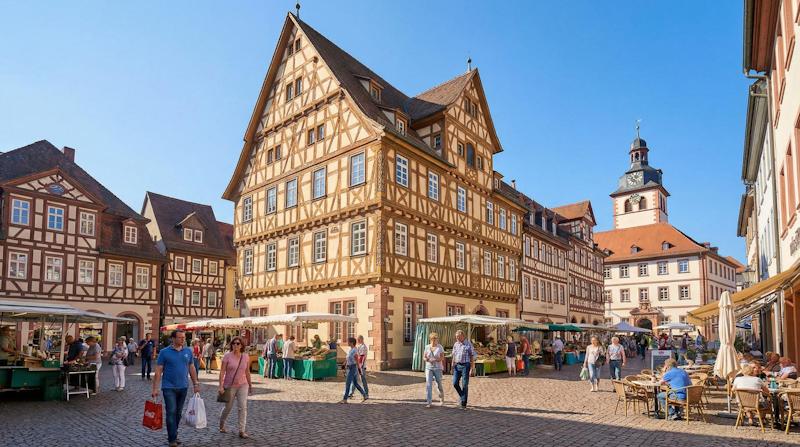 Marktplatz in Mosbach mit Palm'schem Haus – Umzugflex24, Ihr Partner vor Ort