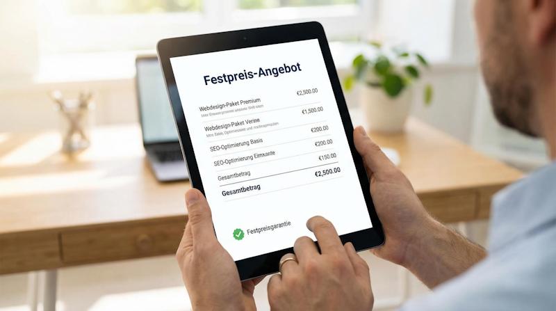 Transparentes Festpreis-Angebot auf Tablet – keine versteckten Kosten bei Umzugflex24